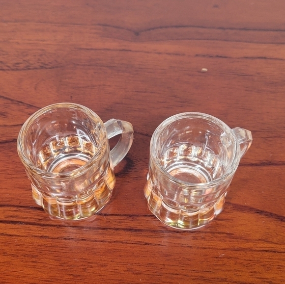 Set 2 Vintage Federal Glass MINI BEER MUG SHOT GLASS Amber Bottom MCM 1950s - Picture 4 of 16